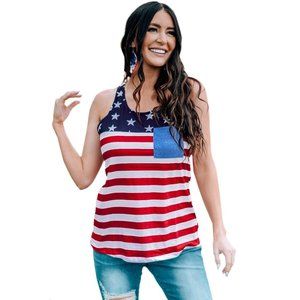 USA Flag Stars & Stripes Print Tank Top